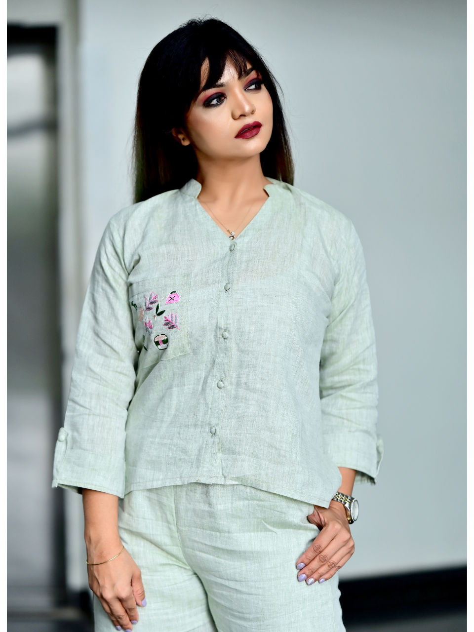 Slub Cotton Embroidered Co-ord Set