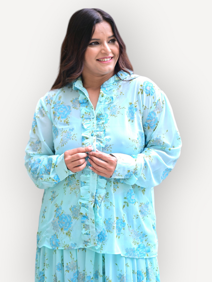  Azure Blue Grace Shirt, sky blue shirt, georgette shirts

