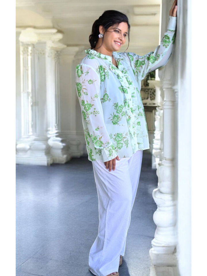 Breezy Green Georgette Shirt, green shirt, georgette shirts