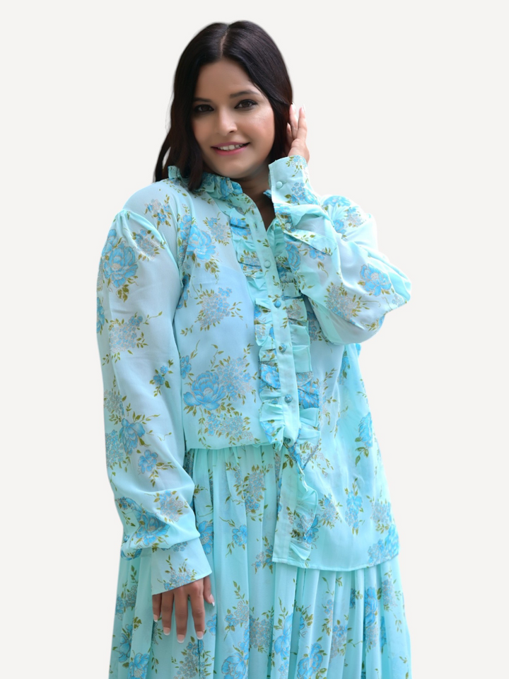  Azure Blue Grace Shirt, sky blue shirt, georgette shirts