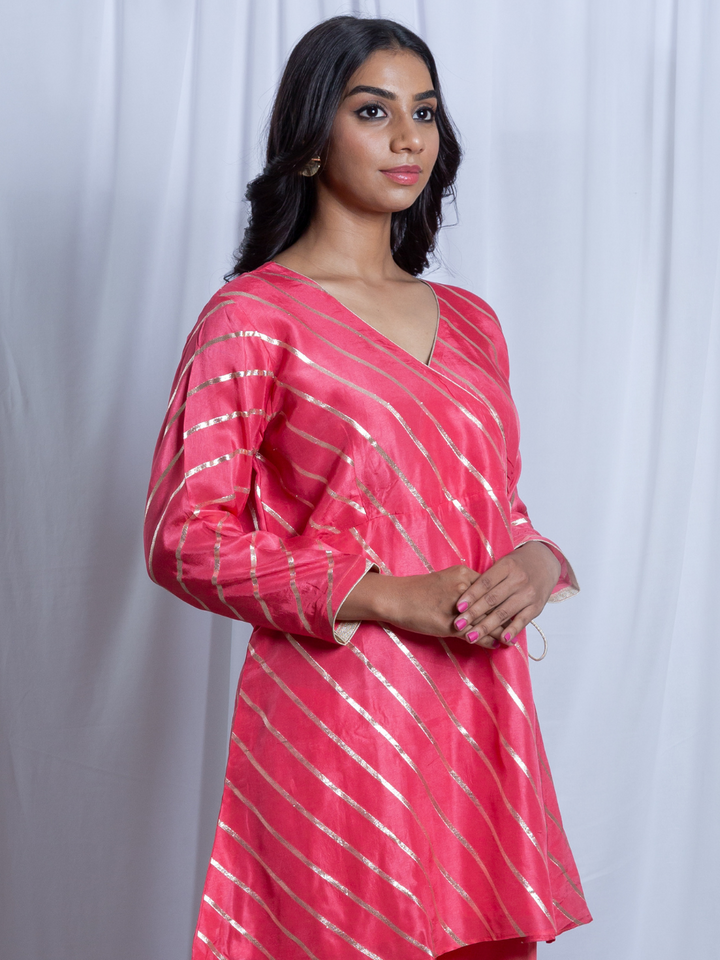 Pink Radiance Kurti Set, chanderi silk co ord set, pink set, party wear co ord