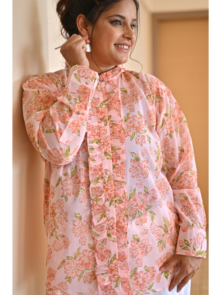 Blush Breeze Georgette Shirt, peach shirt, pink shirt, georgette shirts