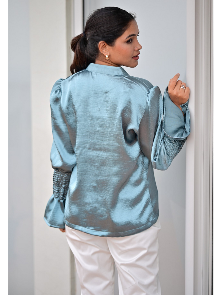  Silver Mist Satin Shirt, satin shirt, grey shirts
