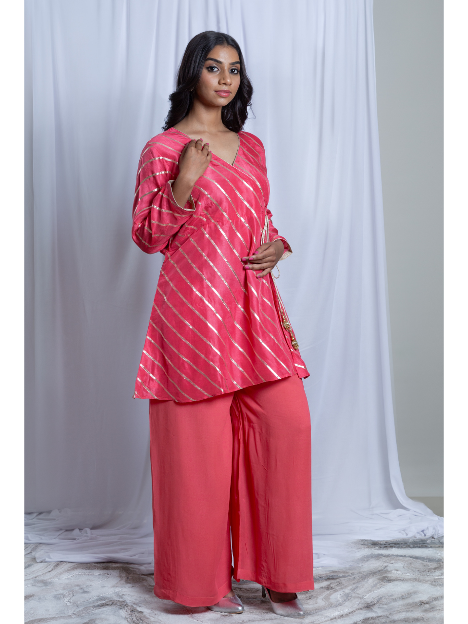 Pink Radiance Kurti Set, chanderi silk co ord set, pink set, party wear co ord