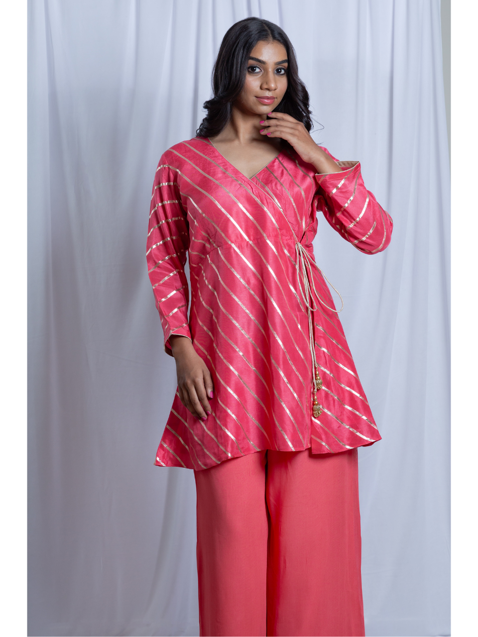 Pink Radiance Kurti Set, chanderi silk co ord set, pink set, party wear co ord