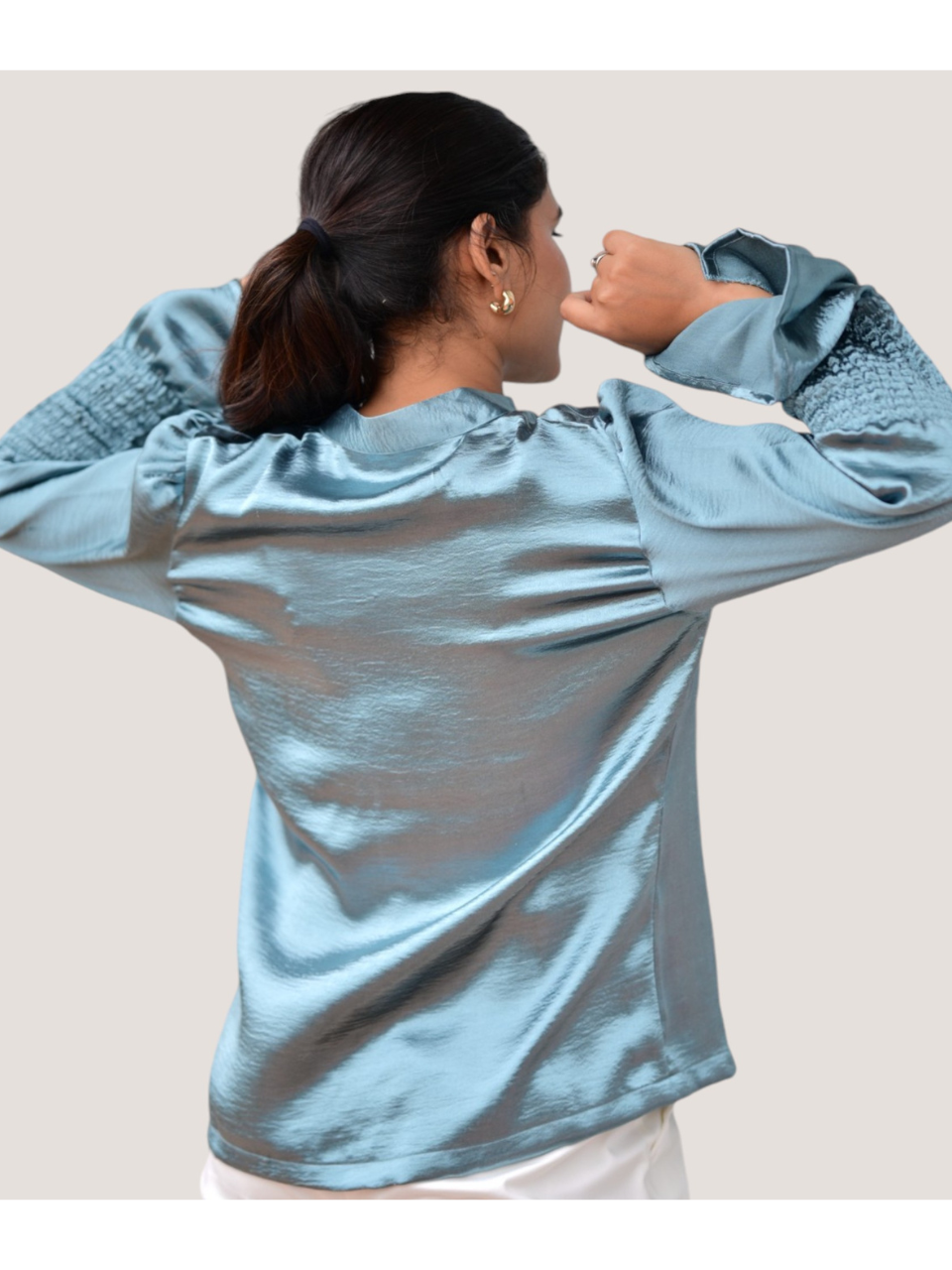  Silver Mist Satin Shirt, satin shirt, grey shirts
