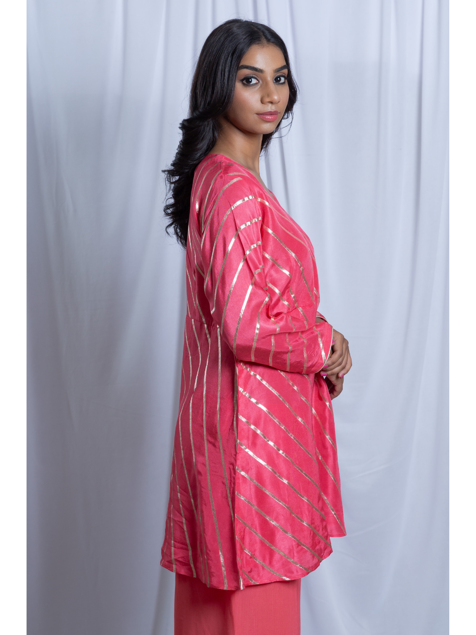 Pink Radiance Kurti Set, chanderi silk co ord set, pink set, party wear co ord