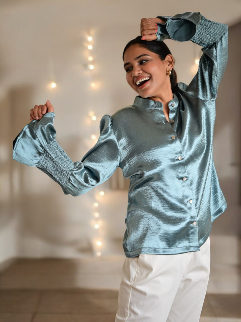  Silver Mist Satin Shirt, satin shirt, grey shirts
