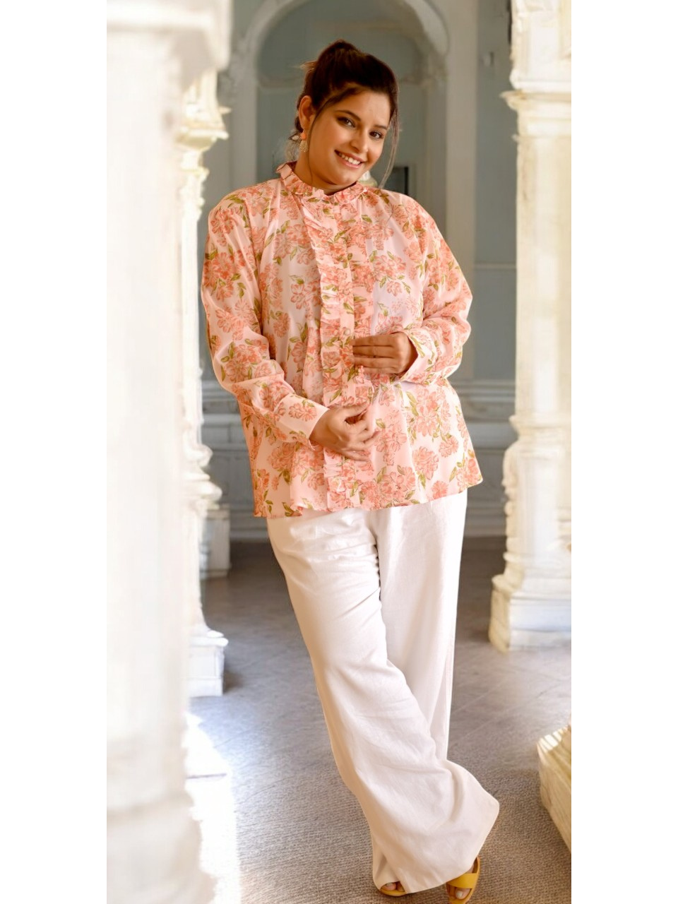 Blush Breeze Georgette Shirt, peach shirt, pink shirt, georgette shirts