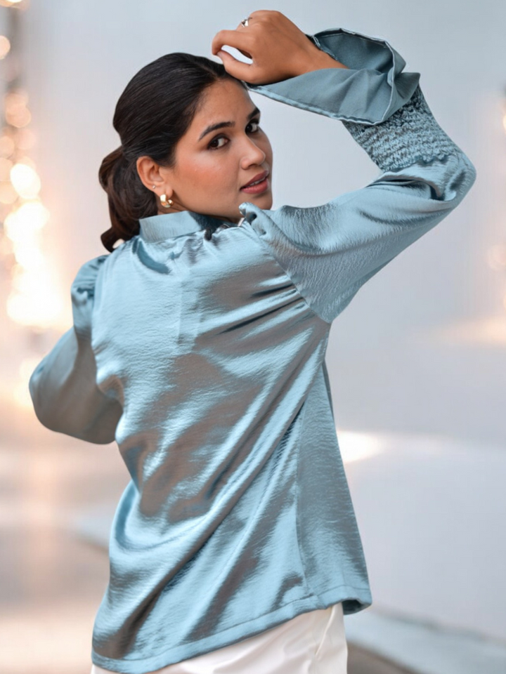  Silver Mist Satin Shirt, satin shirt, grey shirts
