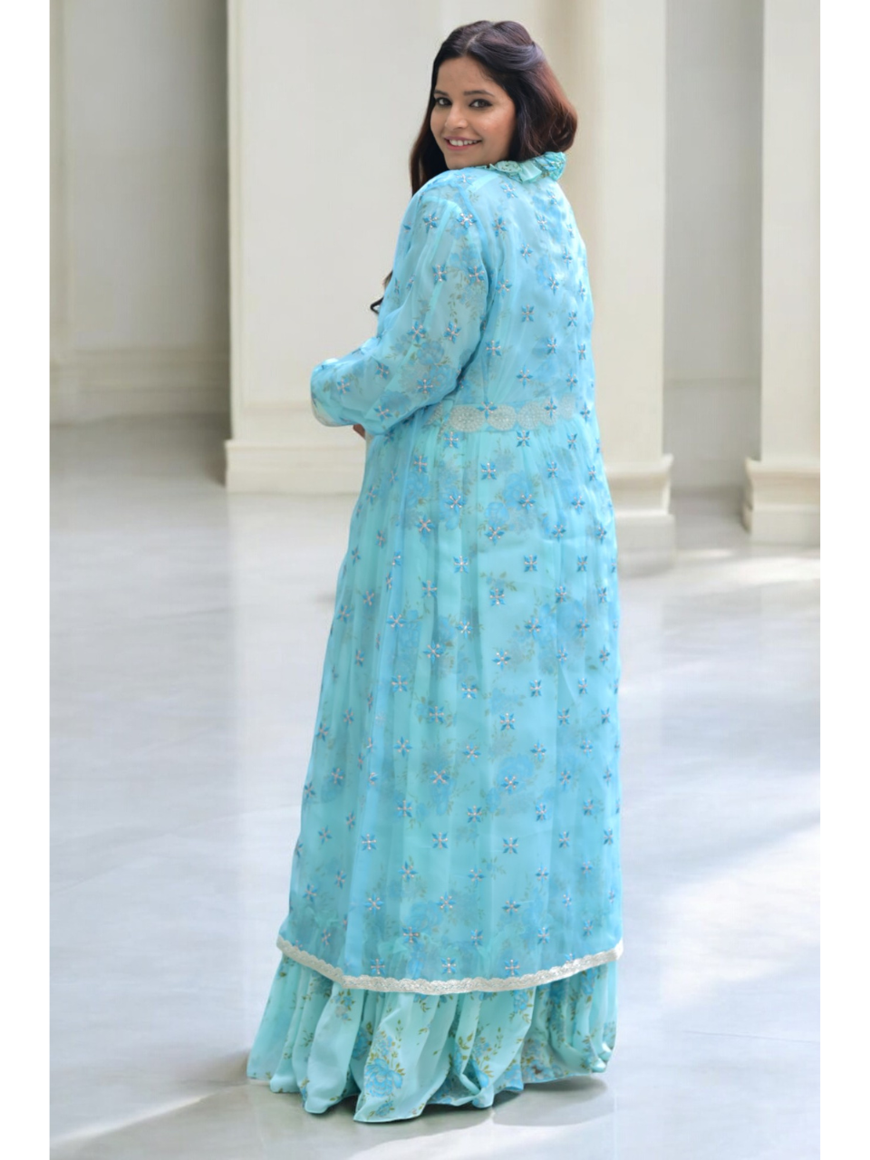 Mystic Blue Chanderi Shrug, blue shrug, chanderi shrug, embroidered shrug