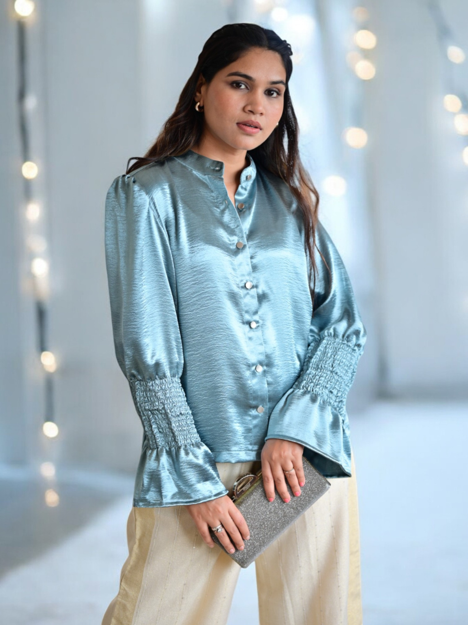  Silver Mist Satin Shirt, satin shirt, grey shirts
