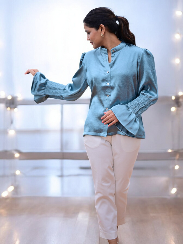  Silver Mist Satin Shirt, satin shirt, grey shirts
