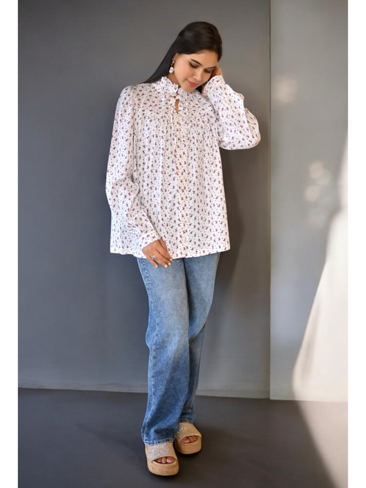 Pure Bloom Top Shirt, white shirt, white top, cotton linen shirt