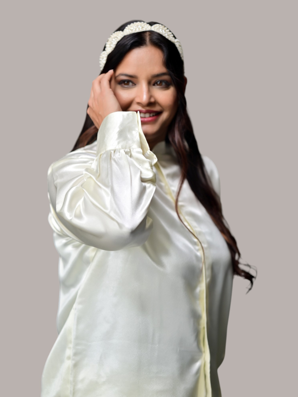 Pearl Glow Satin shirt, white shirt, satin shirt, women's shirt