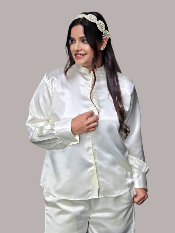 Pearl Glow Satin shirt, white shirt, satin shirt, women's shirt