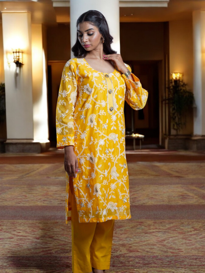  Golden Glow Chanderi Set, chanderi co ord set, yellow co ord set, party wear co ord
