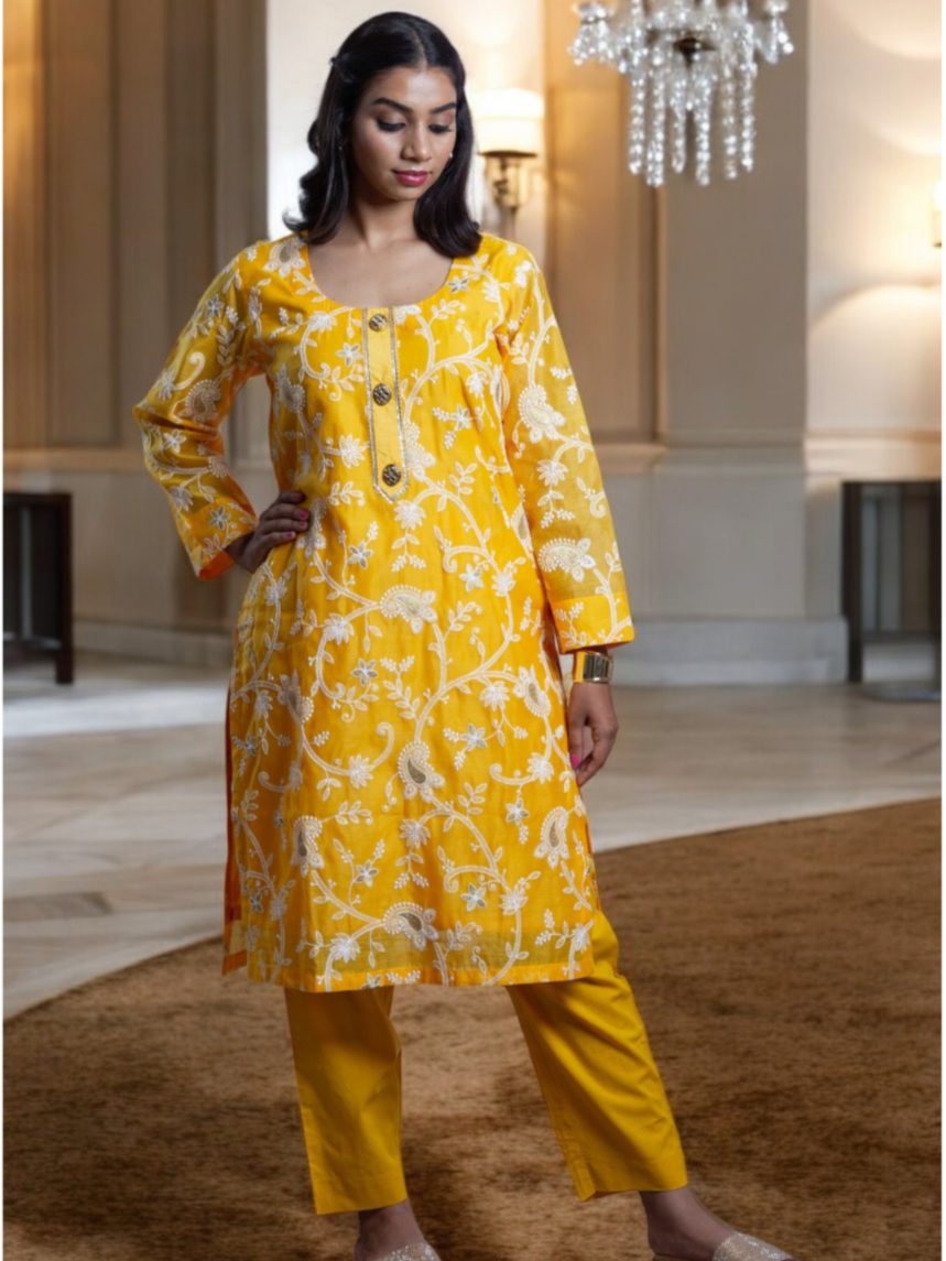  Golden Glow Chanderi Set, chanderi co ord set, yellow co ord set, party wear co ord
