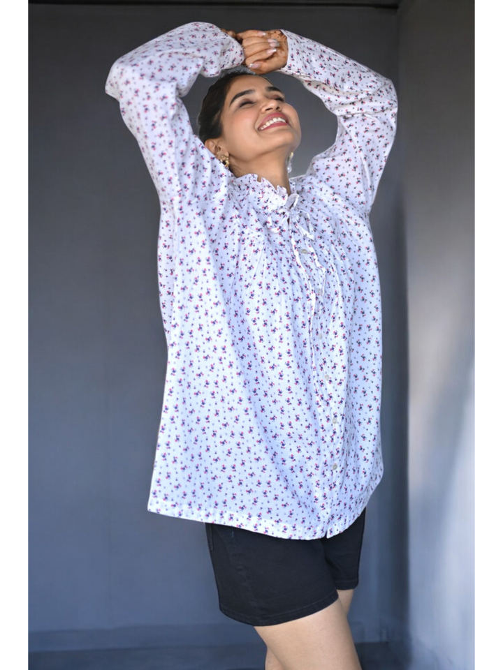 Pure Bloom Top Shirt, white shirt, white top, cotton linen shirt