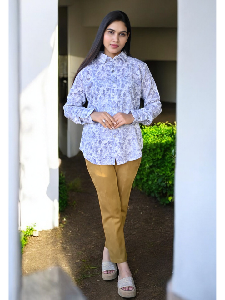 Serene Floral Linen Shirt, linen shirts for women, white shirts, printed shirts