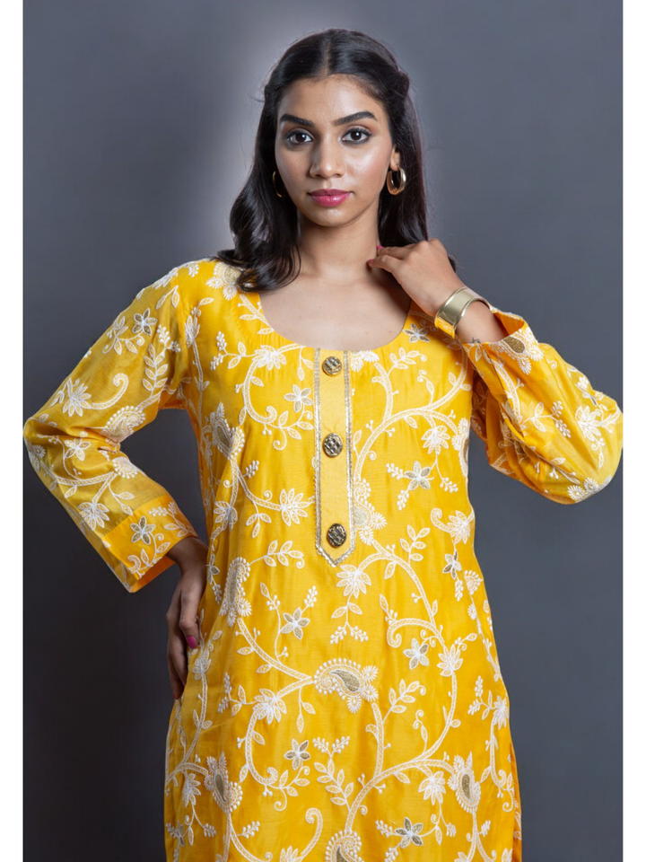  Golden Glow Chanderi Set, chanderi co ord set, yellow co ord set, party wear co ord
