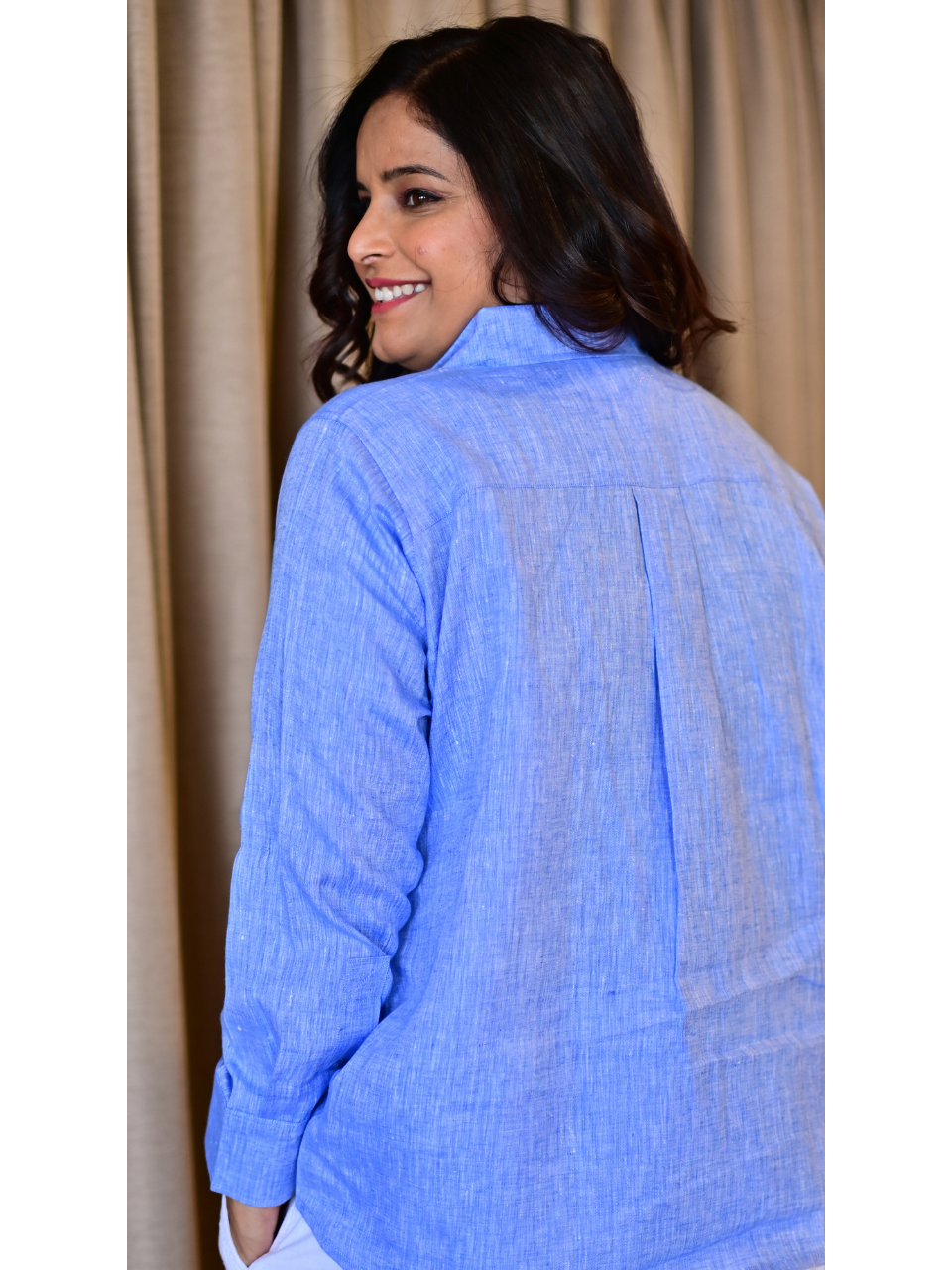 Cornflower Pure Linen Shirt, pure linen shirts for women, 60 lea linen shirt for women, blue shirts
