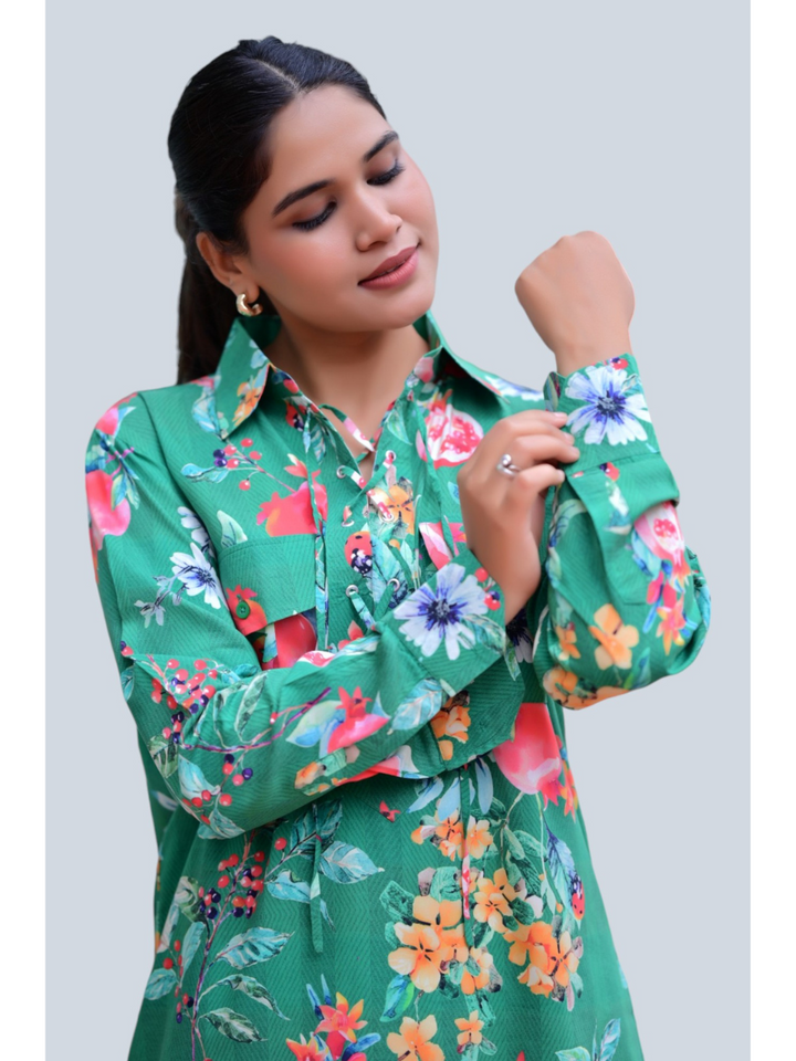 Serene Crisscross A Lace Shirt, viscose shirts, printed shirts, green shirts