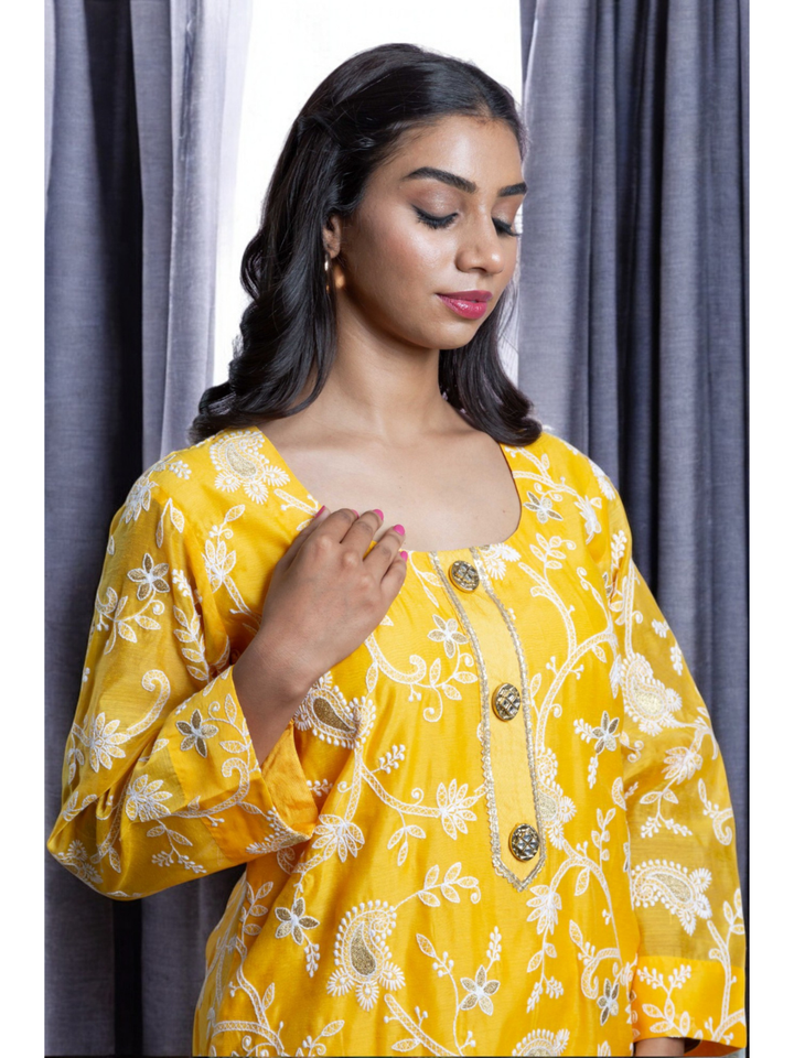  Golden Glow Chanderi Set, chanderi co ord set, yellow co ord set, party wear co ord
