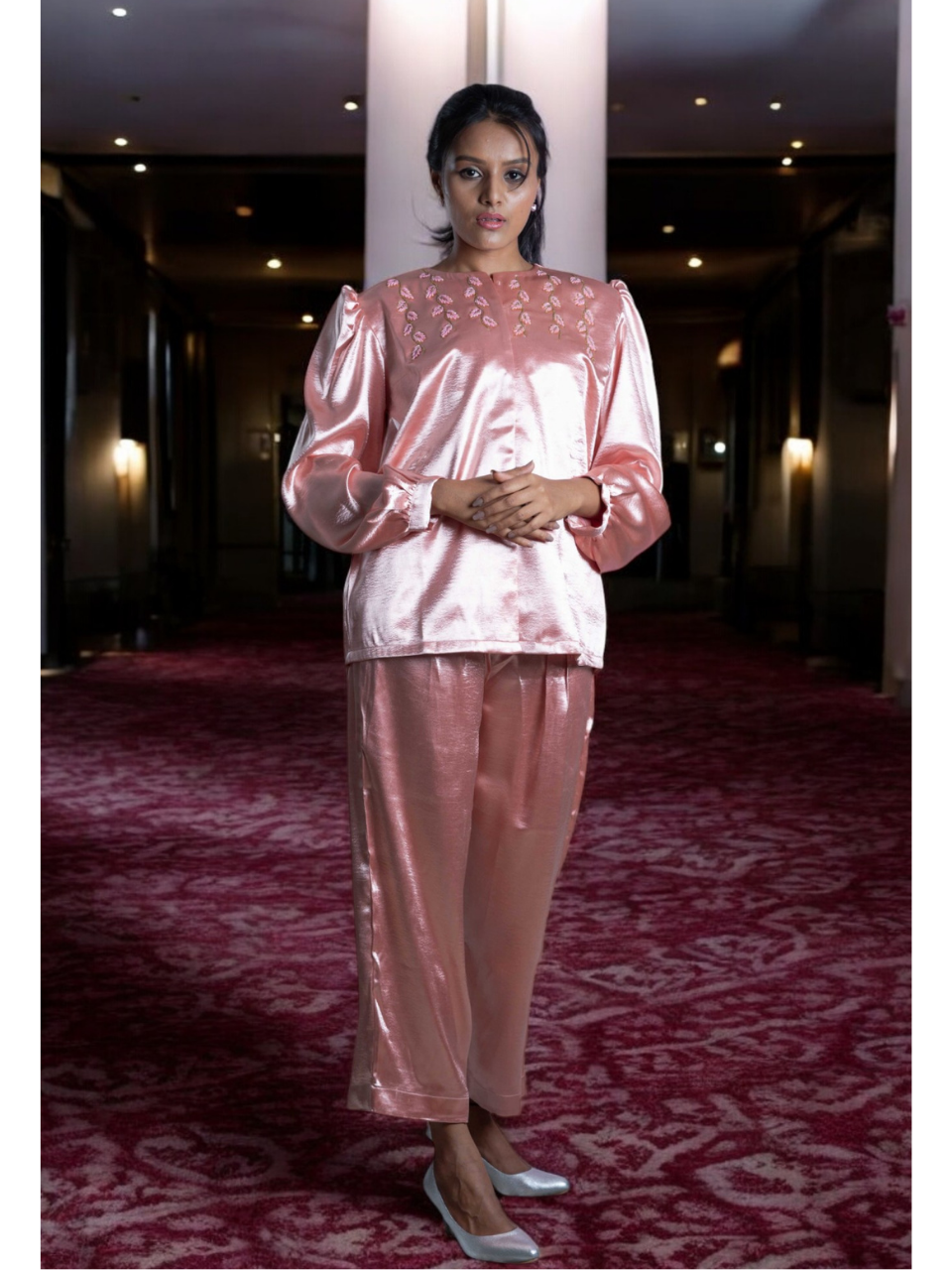 Blush satin Radiance Set, satin co ord set, pink co ord set, party wear co ord
