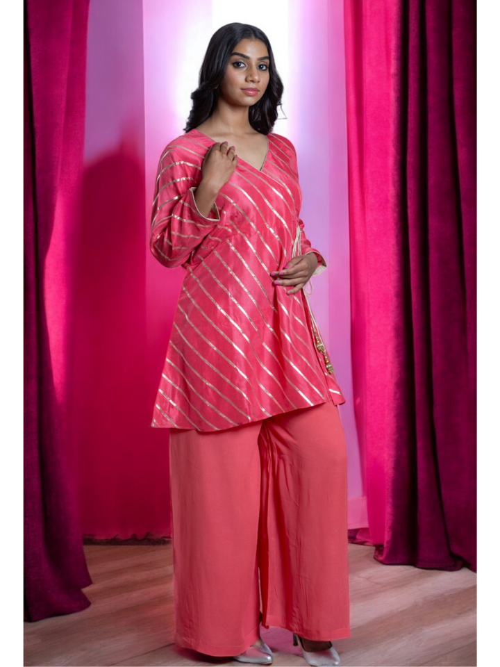 Pink Radiance Kurti Set, chanderi silk co ord set, pink set, party wear co ord
