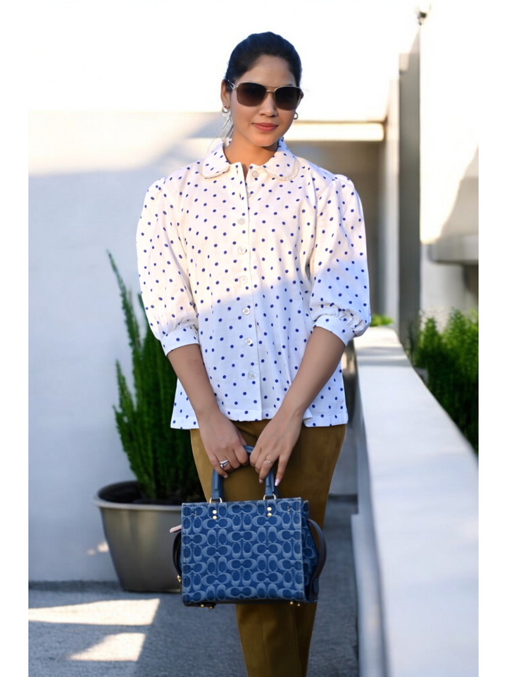 Classic Dots Linen shirt, white shirt, linen shirts, blue dots