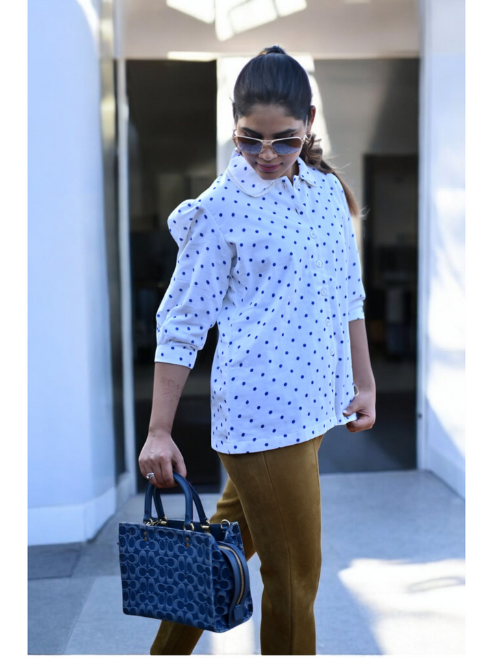 Classic Dots Linen shirt, white shirt, linen shirts, blue dots