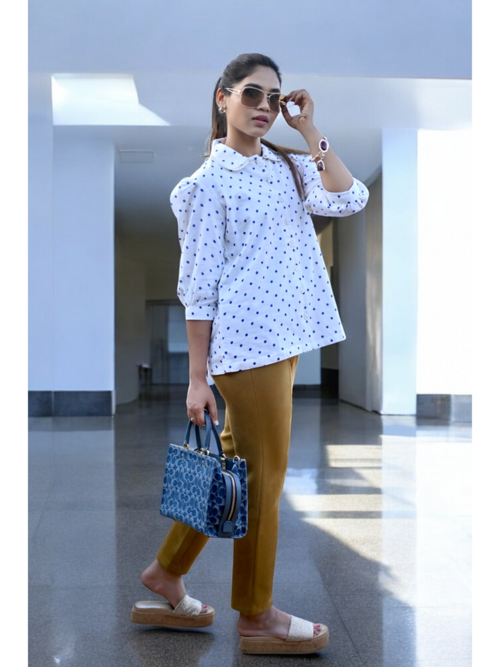 Classic Dots Linen shirt, white shirt, linen shirts, blue dots