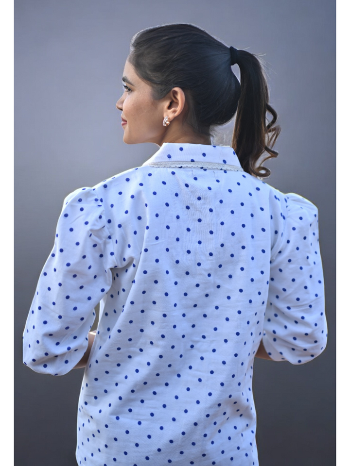 Classic Dots Linen shirt, white shirt, linen shirts, blue dots