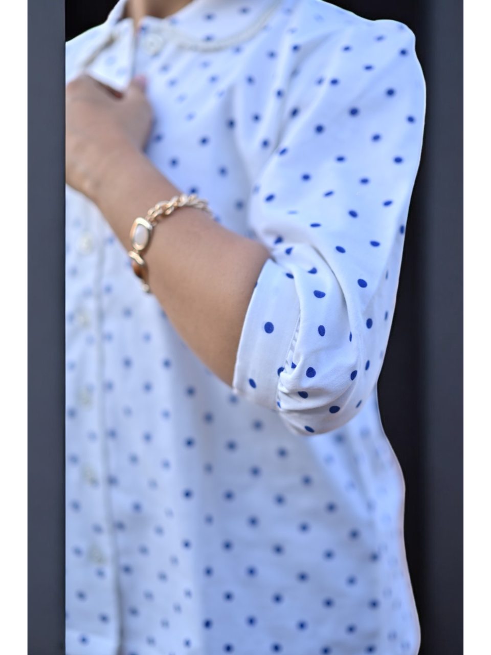 Classic Dots Linen shirt, white shirt, linen shirts, blue dots