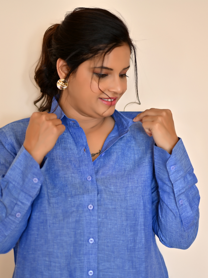 Royal Blue Pure Linen Shirt, pure linen shirts for women, 60 lea linen shirt for women, blue shirts