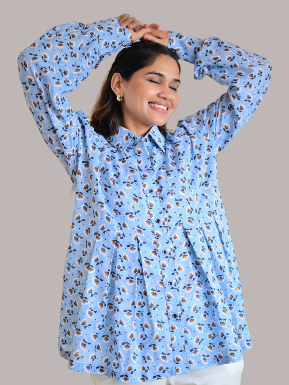 Skyflower A Blooming Blue Shirt, cotton linen Shirts, blue shirts, printed shirts 