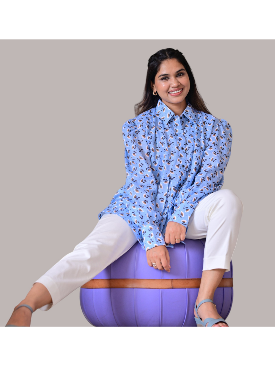 Skyflower A Blooming Blue Shirt, cotton linen Shirts, blue shirts, printed shirts 