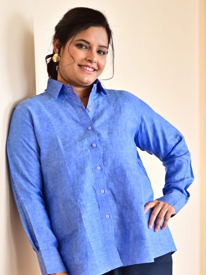 Royal Blue Pure Linen Shirt, pure linen shirts for women, 60 lea linen shirt for women, blue shirts