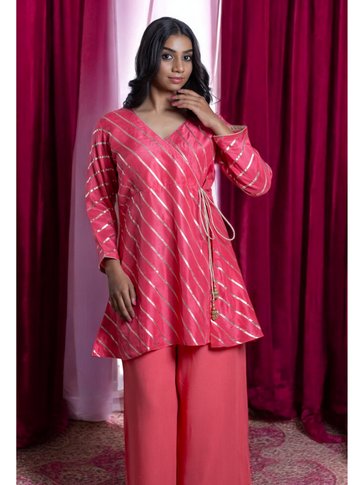 Pink Radiance Kurti Set, chanderi silk co ord set, pink set, party wear co ord
