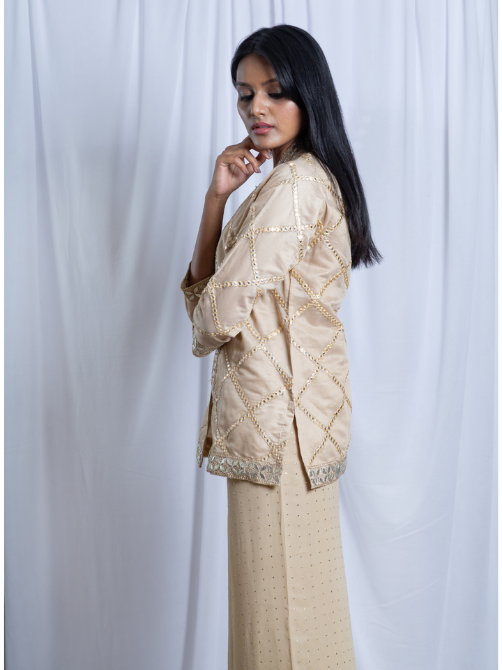 Beige Elegance Embroidered Chanderi Set, chanderi  set, beige co ord set, party wear dress, Pongal sale, Lohri sale