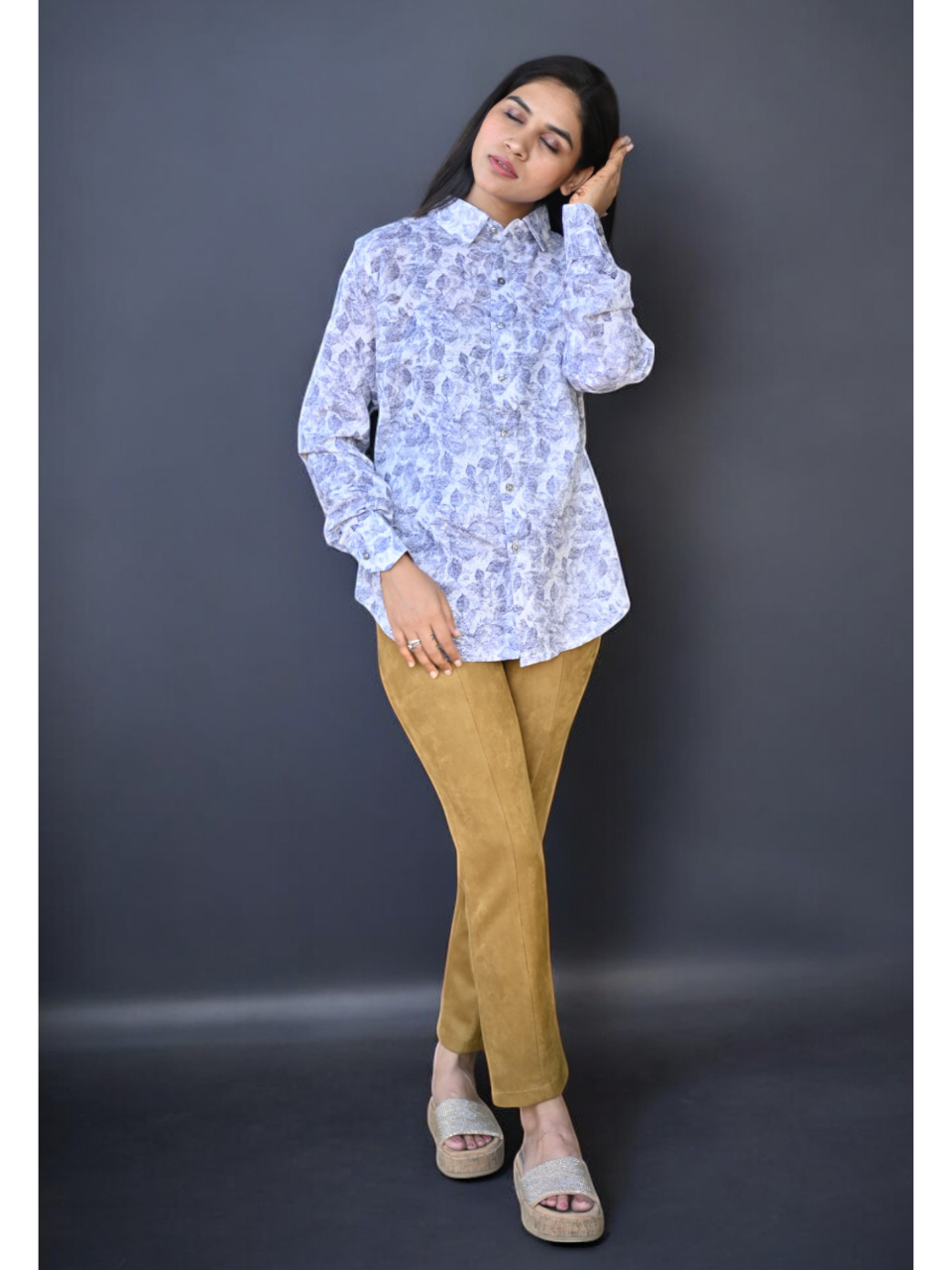 Serene Floral Linen Shirt, linen shirts for women, white shirts, printed shirts