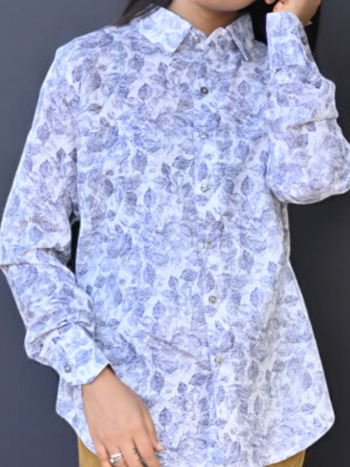 Serene Floral Linen Shirt, linen shirts for women, white shirts, printed shirts