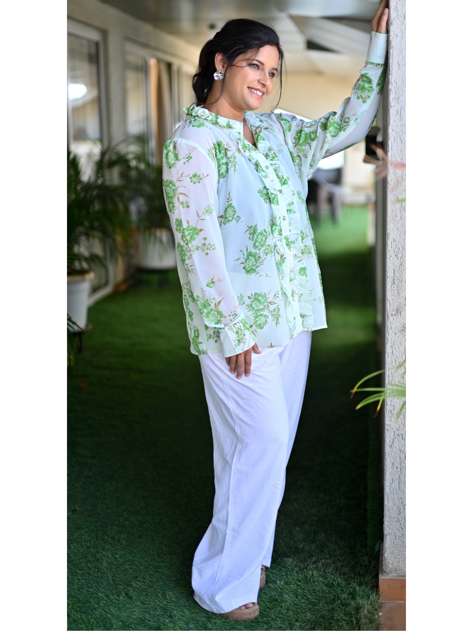 Breezy Green Georgette Shirt, green shirt, georgette shirts