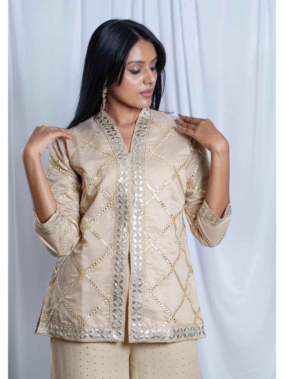 Beige Elegance Embroidered Chanderi Set, chanderi  set, beige co ord set, party wear dress, Pongal sale, Lohri sale