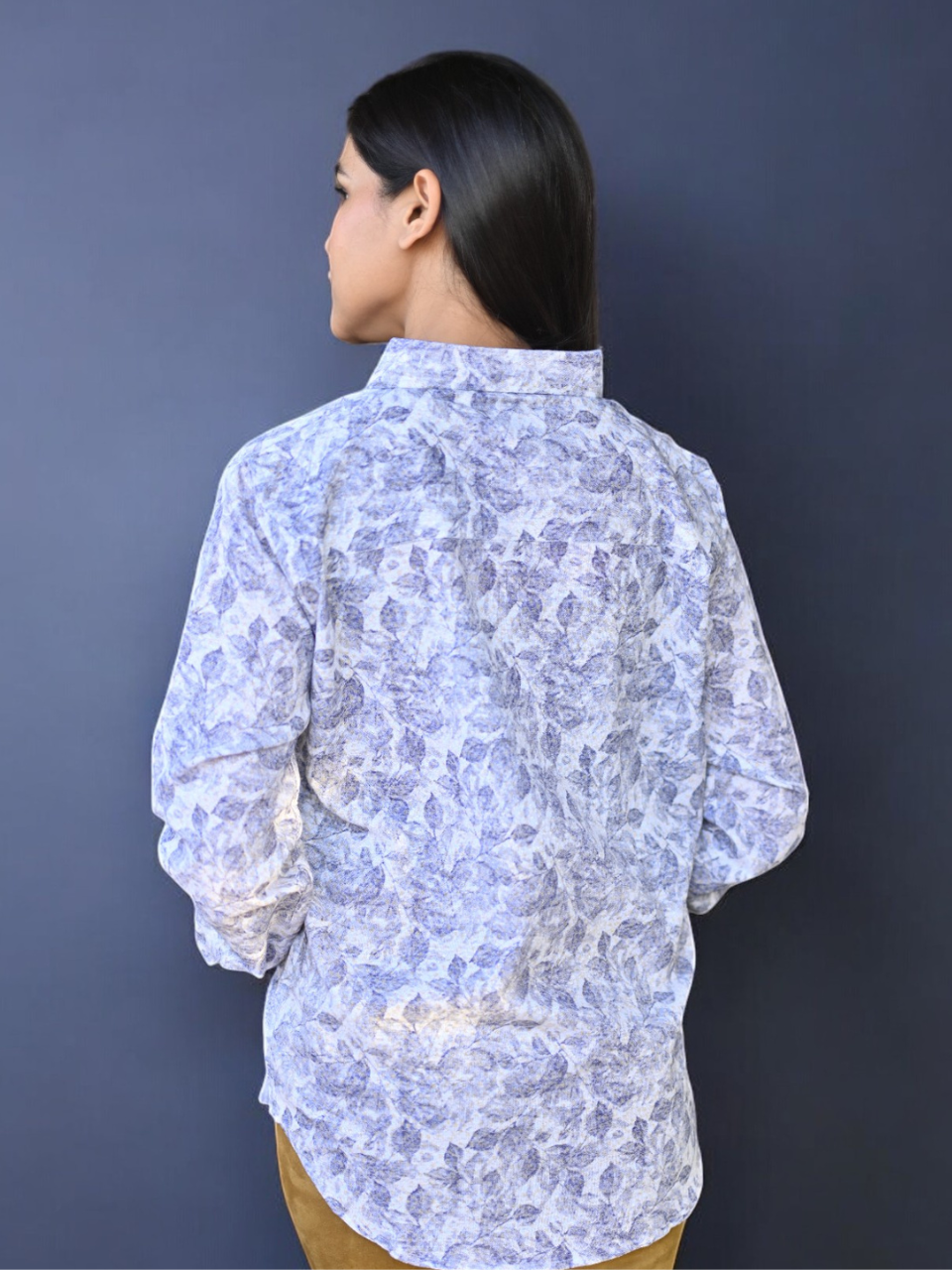 Serene Floral Linen Shirt, linen shirts for women, white shirts, printed shirts