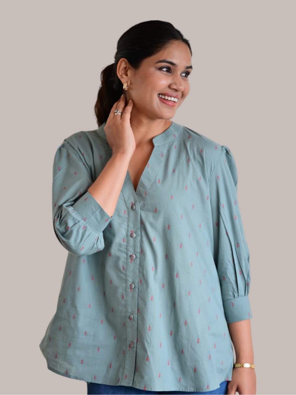 Green Elegance A Butta Shirt, green shirts, cotton butta shirts, shirts for women
