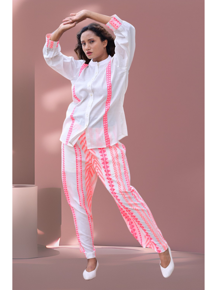 Cotton Handloom Stripes Set, two piece outfits for women, co ord sets women, Cotton co ord set, pink & White co cord set