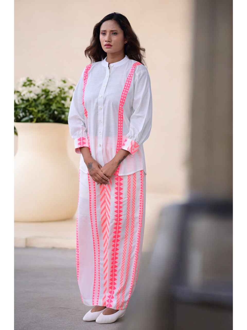 Cotton Handloom Stripes Set, two piece outfits for women, co ord sets women, Cotton co ord set, pink & White co cord set