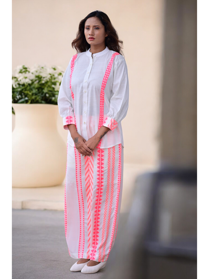 Cotton Handloom Stripes Set, two piece outfits for women, co ord sets women, Cotton co ord set, pink & White co cord set